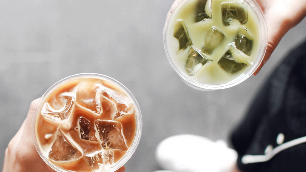 Sugary coffee and matcha drink